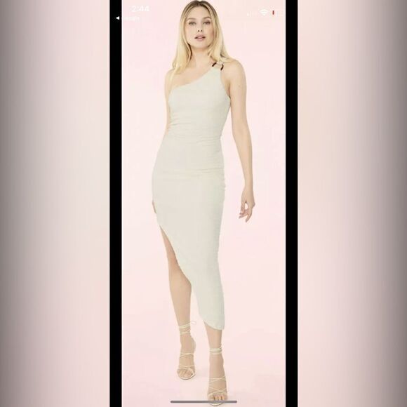 Revolve Likely Harley One Shoulder Asymmetrical Dress in Cream Size 10 NWT - Picture 1 of 11
